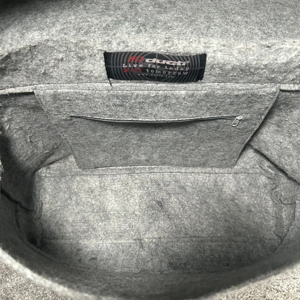 Rare Vintage Ducti Grey Wool Felt Messenger Bag Brown Leather Trim Striped Strap